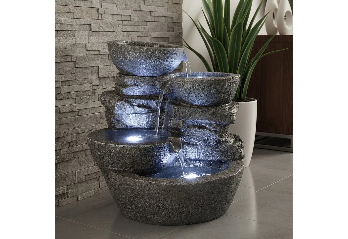 Arnusa LED Springbrunnen Grau Polyresin Indoor Outdoor - Bild 2