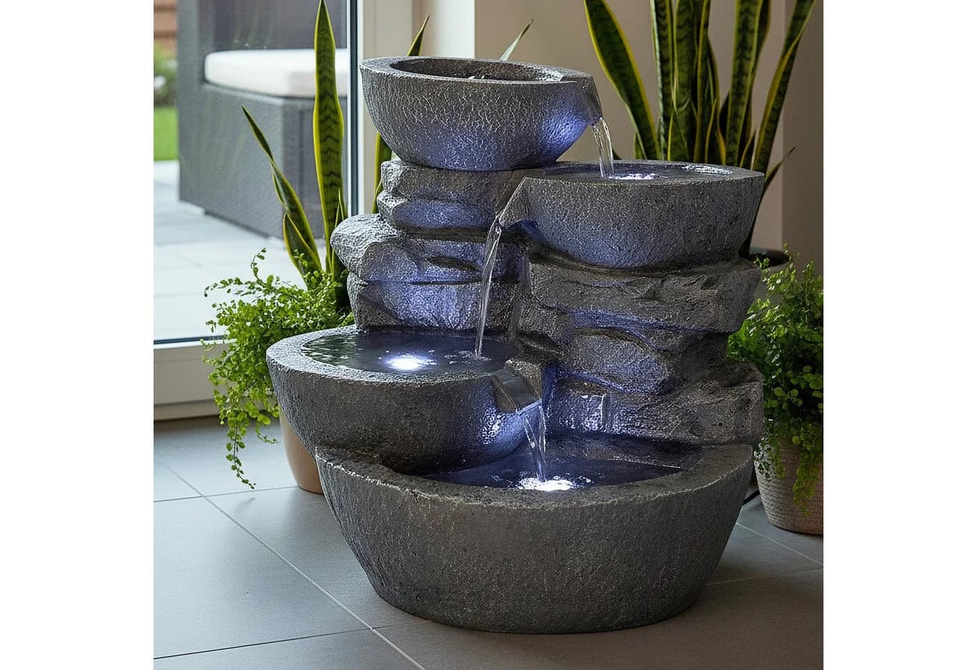 Arnusa LED Springbrunnen Grau Polyresin Indoor Outdoor - Bild 3