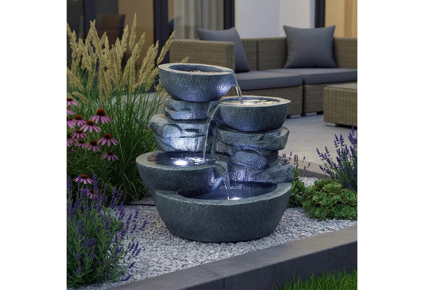 Arnusa LED Springbrunnen Grau Polyresin Indoor Outdoor - Bild 4