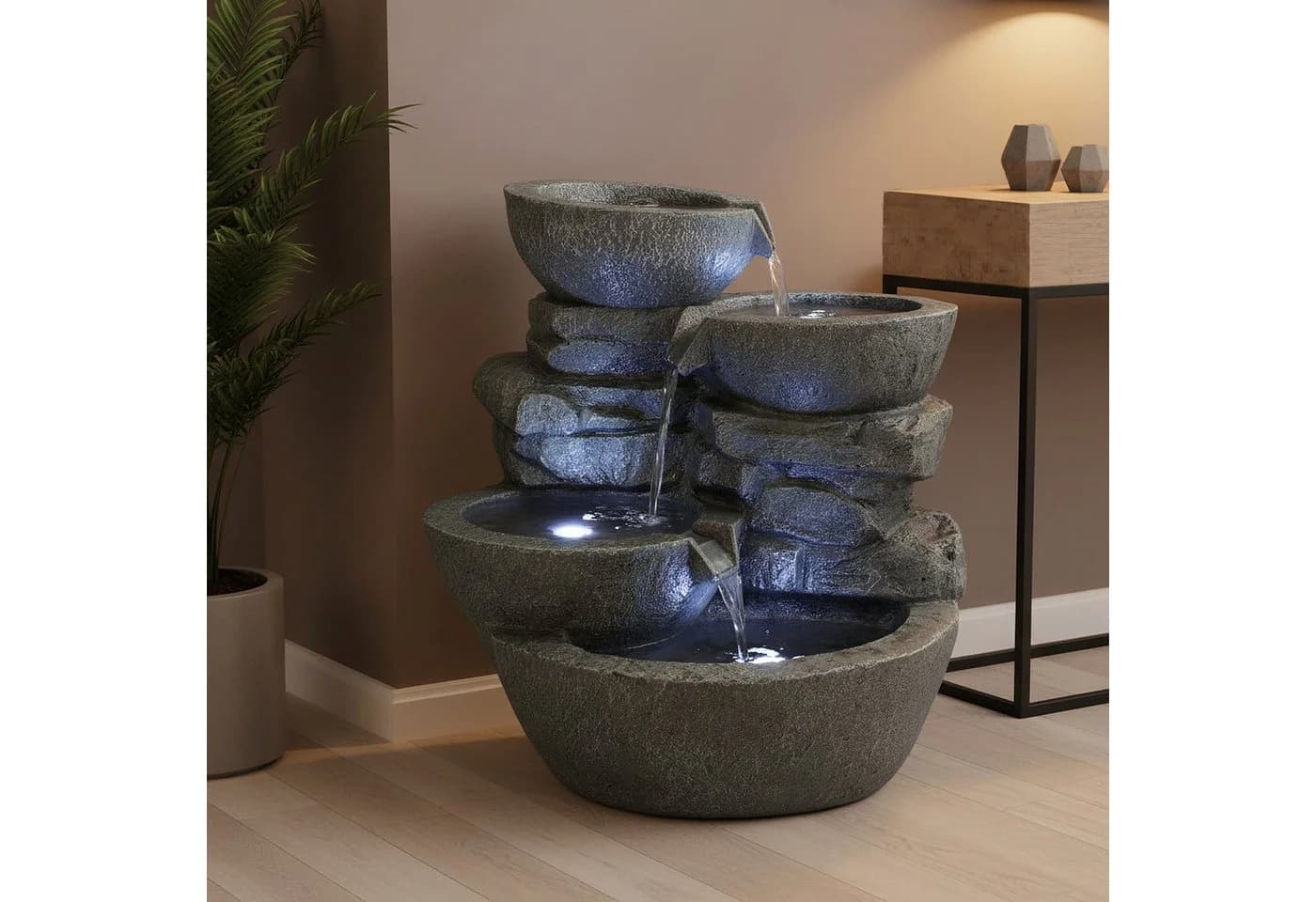 Arnusa LED Springbrunnen Grau Polyresin Indoor Outdoor - Bild 5