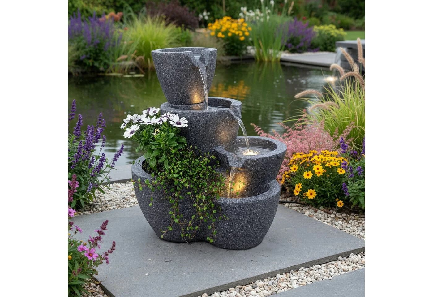 Arnusa Gartenbrunnen Botana Warm-Weiß Kaskade Bepflanzbar mit Beleuchtung - Bild 3