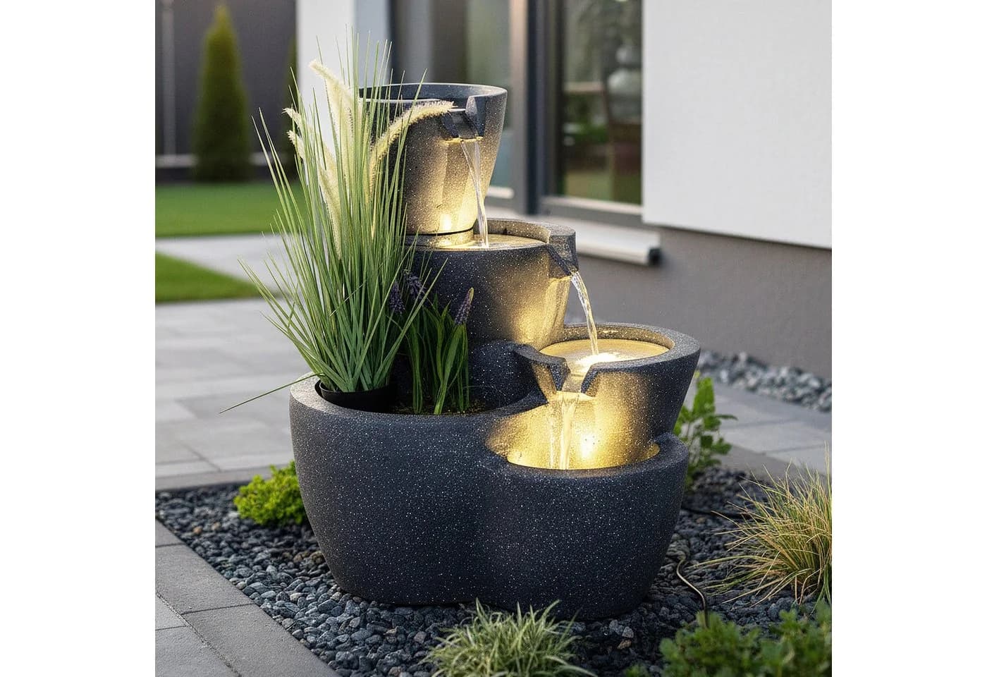 Arnusa Gartenbrunnen Botana Warm-Weiß Kaskade Bepflanzbar mit Beleuchtung - Bild 4