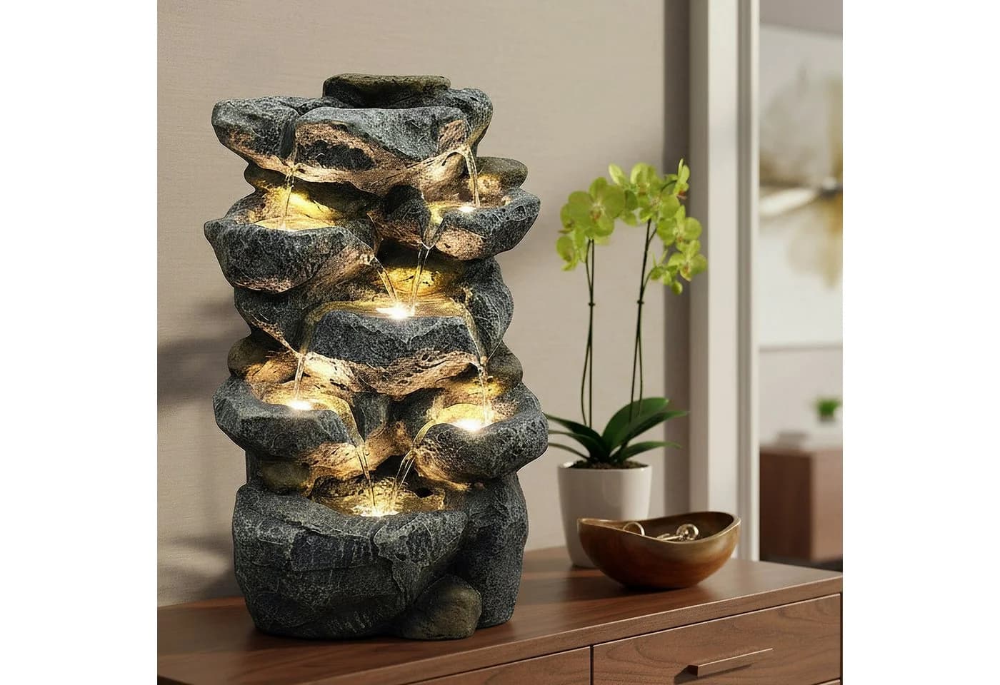 Arnusa Gartenbrunnen BK802 mit LED Beleuchtung - Wetterfest Kunststein - Bild 3