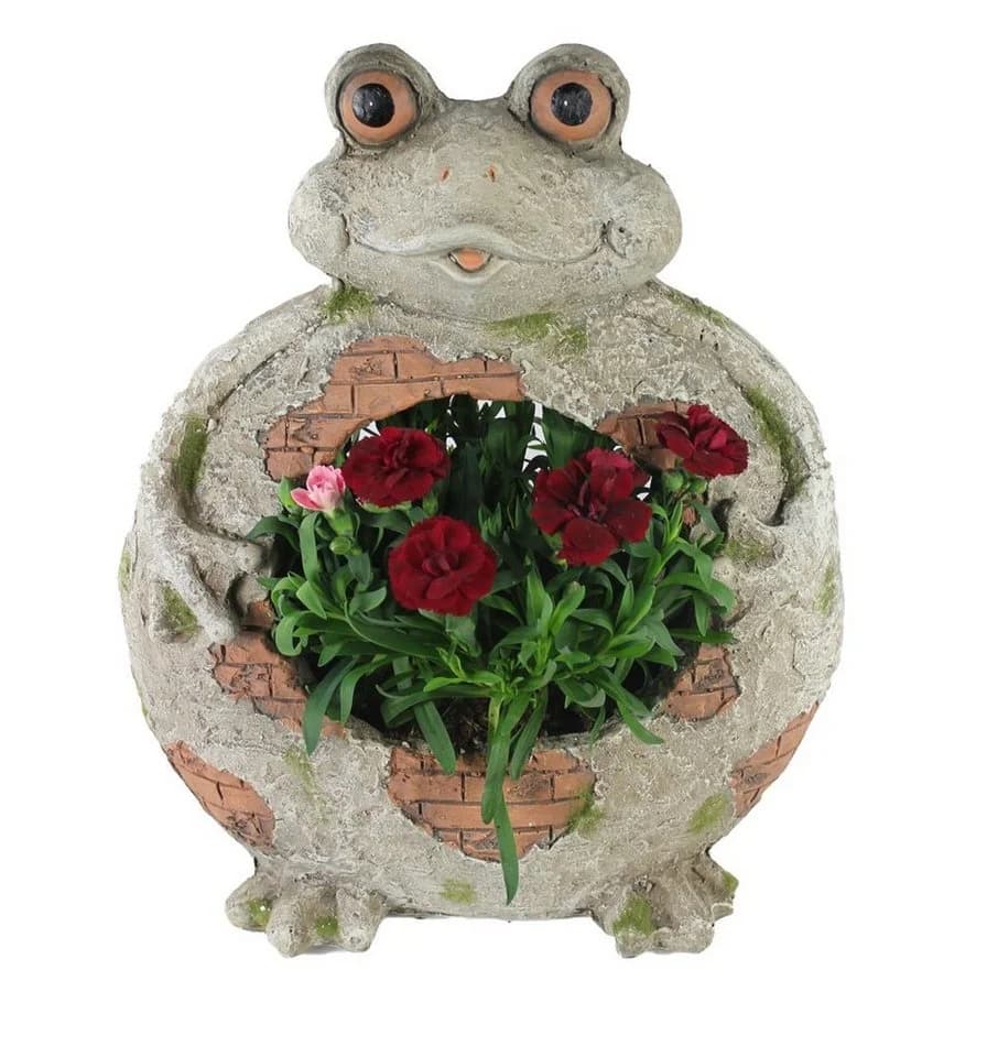 Arnusa Blumentopf Frosch Steinoptik Polyresin Gartenfigur - Bild 3