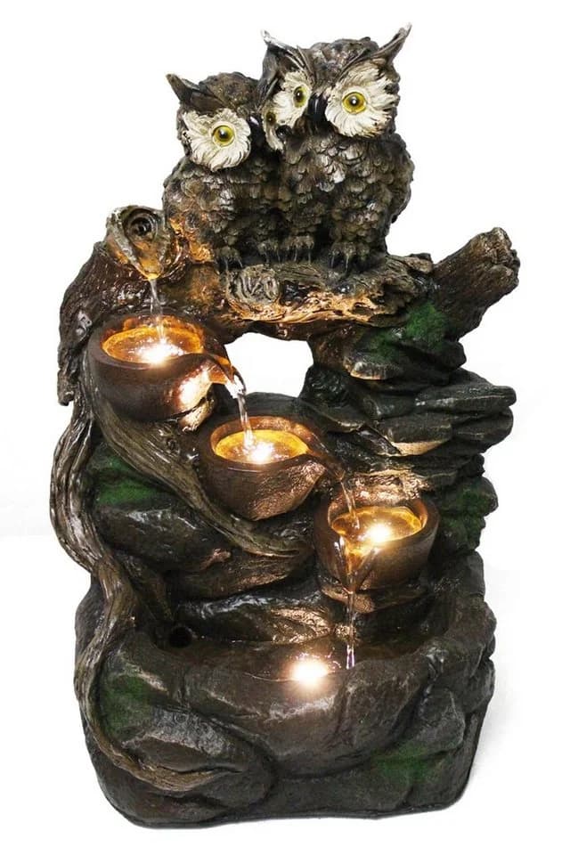 Arnusa Gartenbrunnen Eule mit LED Beleuchtung Polyresin - Bild 2
