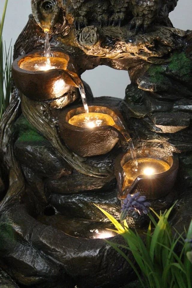 Arnusa Gartenbrunnen Eule mit LED Beleuchtung Polyresin - Bild 3