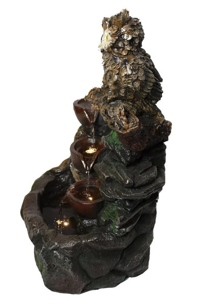 Arnusa Gartenbrunnen Eule mit LED Beleuchtung Polyresin - Bild 4