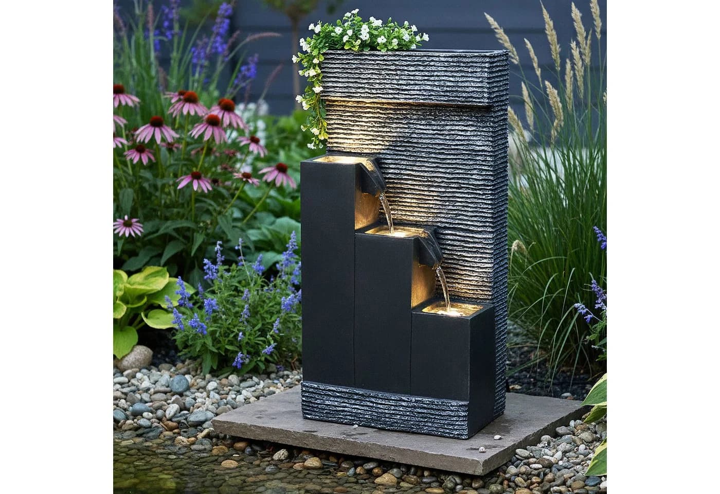 Arnusa Zimmerbrunnen BK845 mit LED-Beleuchtung Grau Polyresin - Bild 3