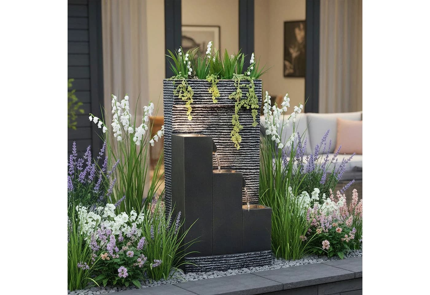 Arnusa Zimmerbrunnen BK845 mit LED-Beleuchtung Grau Polyresin - Bild 4