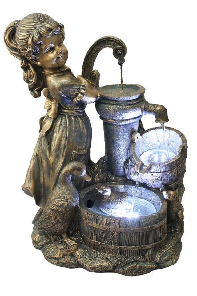 Arnusa Gartenbrunnen Heidi mit Gänse BK855 Bronze-Optik LED - Bild 2