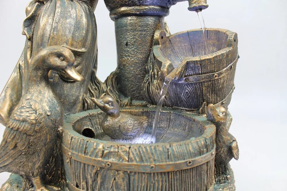Arnusa Gartenbrunnen Heidi mit Gänse BK855 Bronze-Optik LED - Bild 3