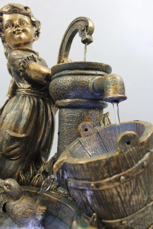 Arnusa Gartenbrunnen Heidi mit Gänse BK855 Bronze-Optik LED - Bild 4
