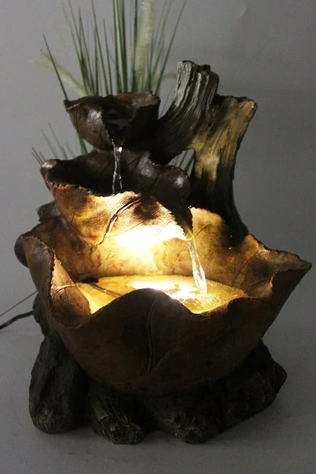 Arnusa Zimmerbrunnen Herbstlaub BK853 mit LED Beleuchtung Braun Polyresin - Bild 3