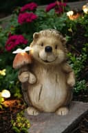 Arnusa Gartenfigur Solarlampe Igel mit Schmetterling Holzoptik Bild 1