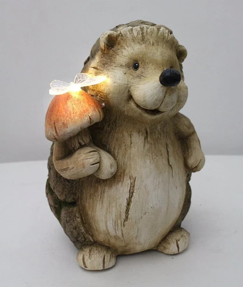 Arnusa Gartenfigur Solarlampe Igel mit Schmetterling Holzoptik - Bild 5