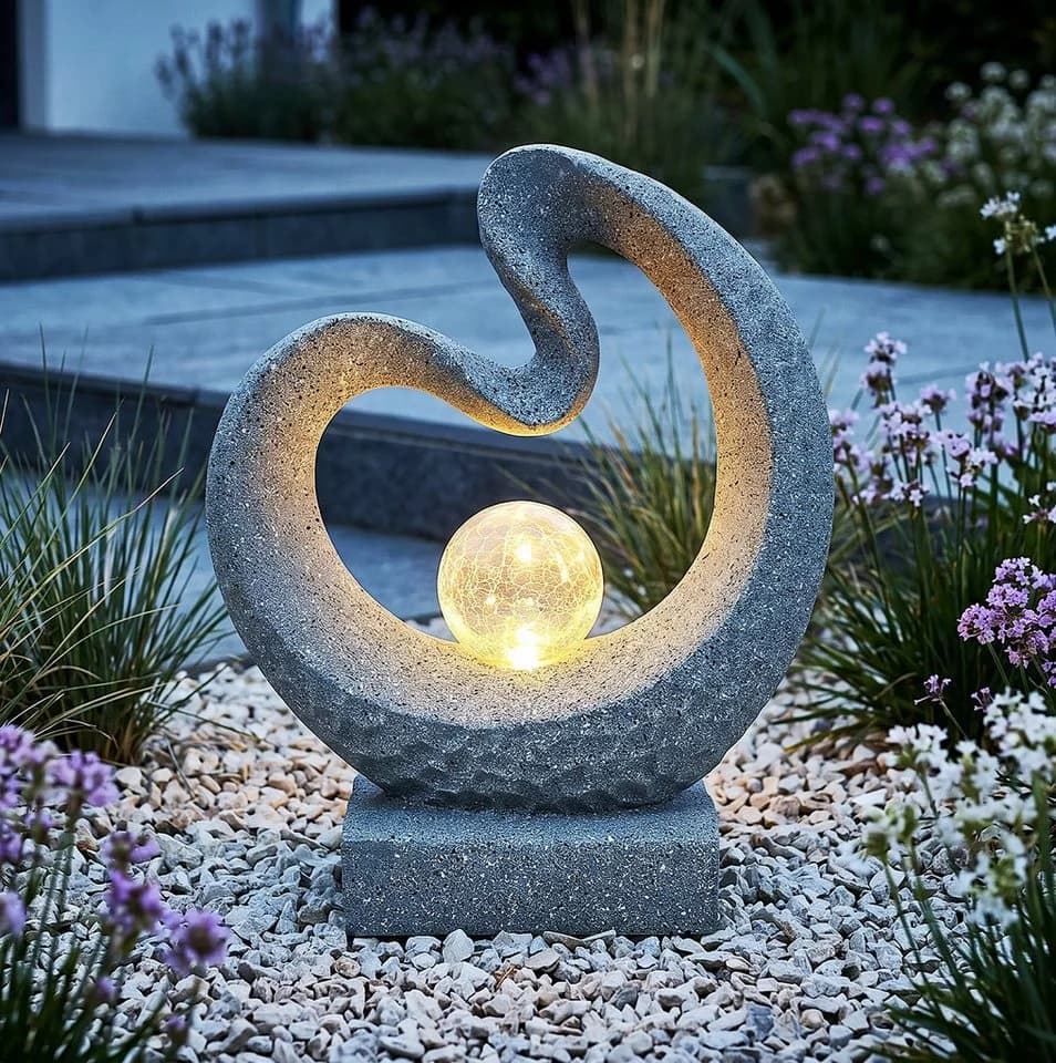Arnusa LED Solarleuchte Gartenfigur Granit-Optik