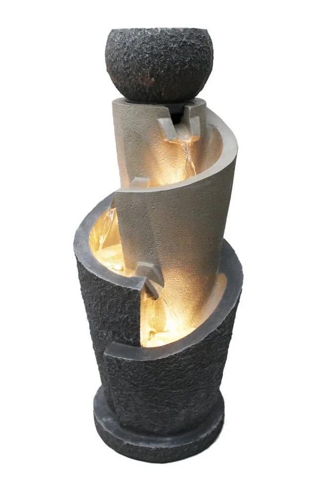Arnusa Gartenbrunnen mit LED Beleuchtung Polyresin Beige/Grau - Bild 2
