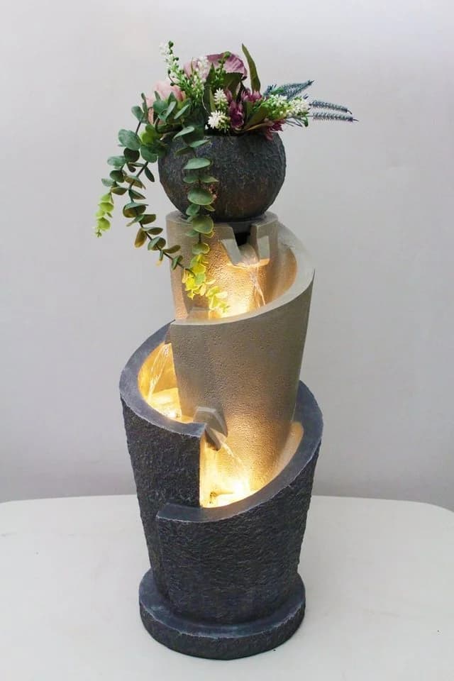 Arnusa Gartenbrunnen mit LED Beleuchtung Polyresin Beige/Grau - Bild 3
