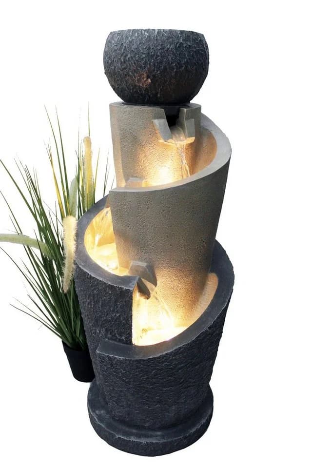 Arnusa Gartenbrunnen mit LED Beleuchtung Polyresin Beige/Grau - Bild 4