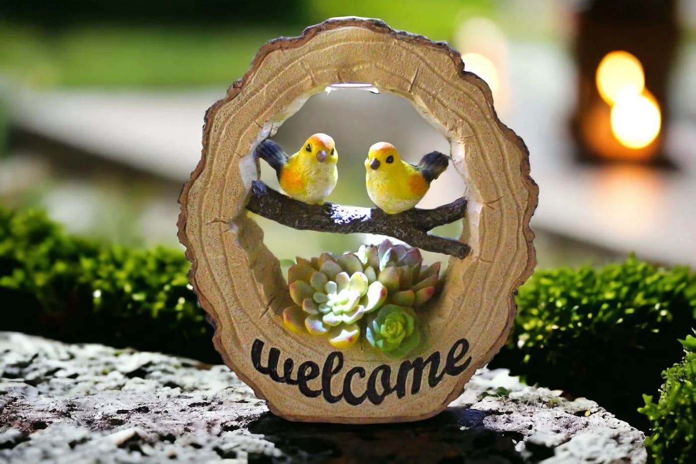 Arnusa Gartenfigur Solar Welcome Schild Gartendeko beleuchtet Holzoptik - Bild 5