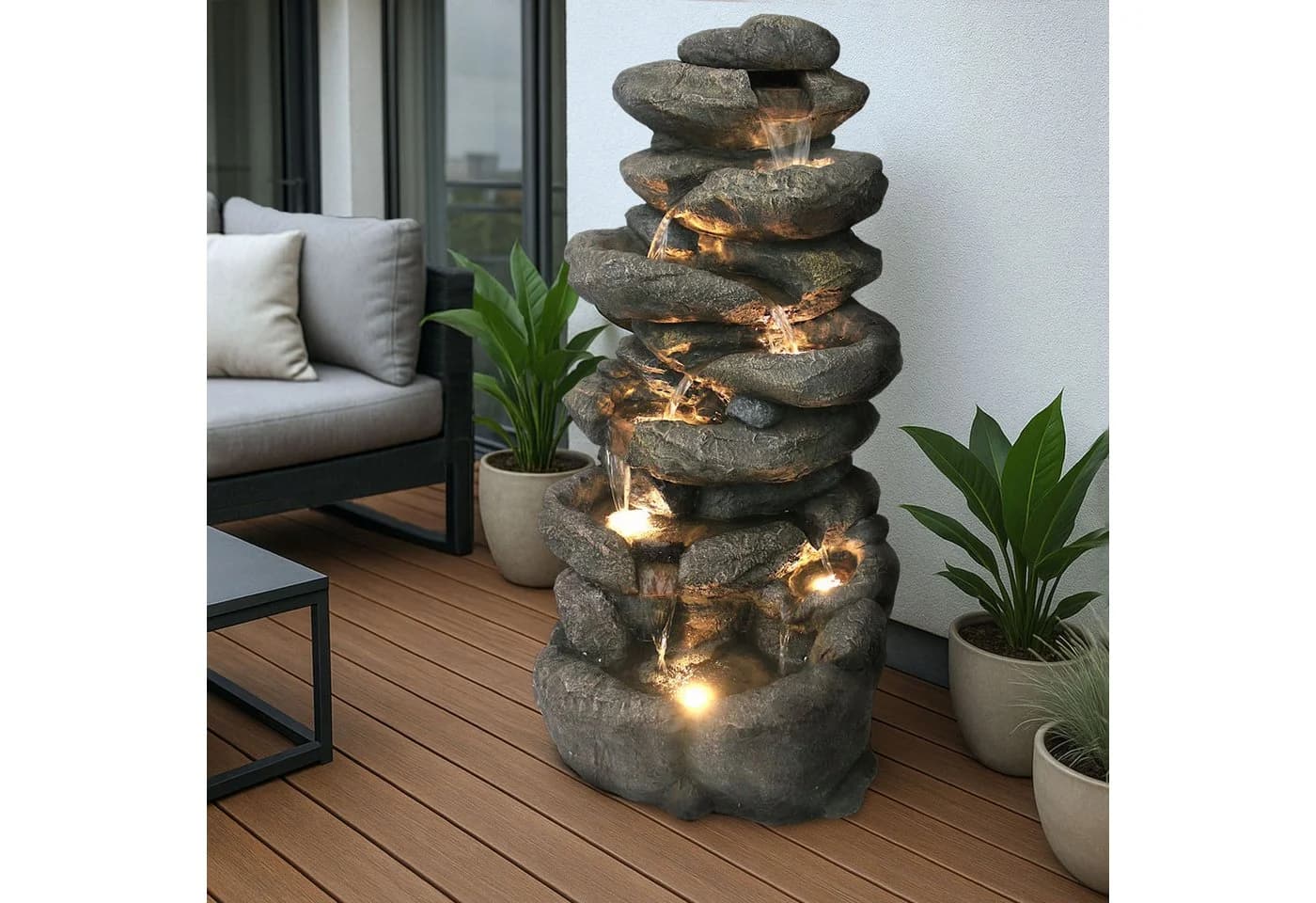 Arnusa Gartenbrunnen Wasserfall 100 cm LED-Beleuchtung - Bild 2