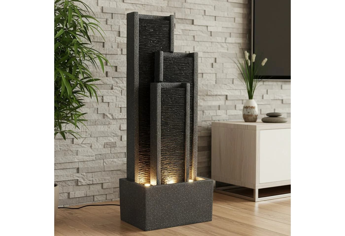 Arnusa Gartenbrunnen BK903 Wasserwand 99 cm Standbrunnen mit LED