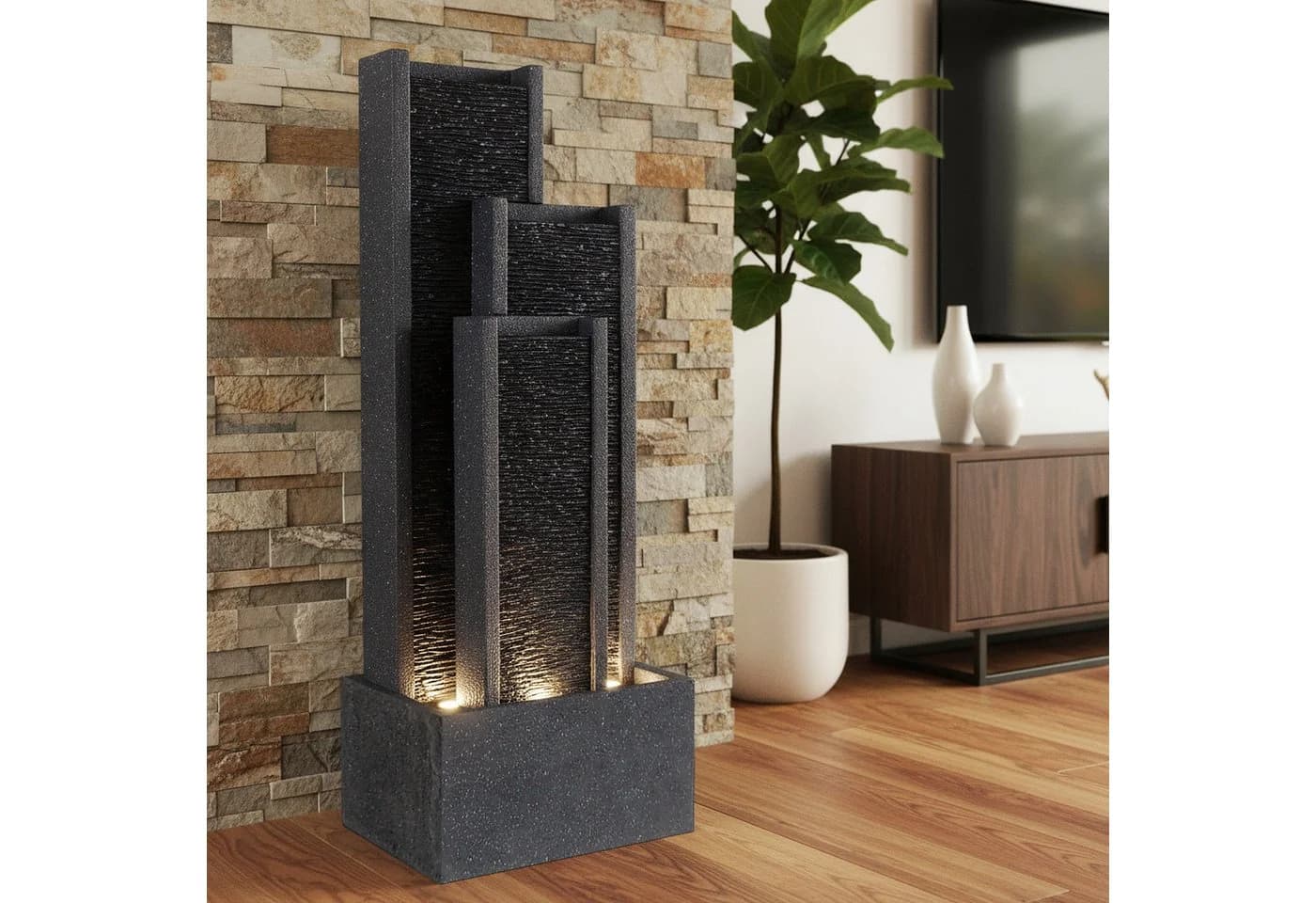 Arnusa Gartenbrunnen BK903 Wasserwand 99 cm Standbrunnen mit LED - Bild 3