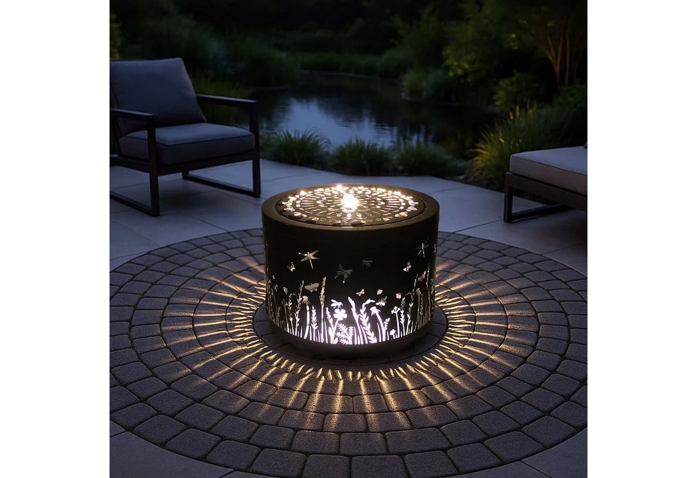 Arnusa Gartenbrunnen Metall Springbrunnen Lichtspiel rund Wasserspiel warmweiß - Bild 2