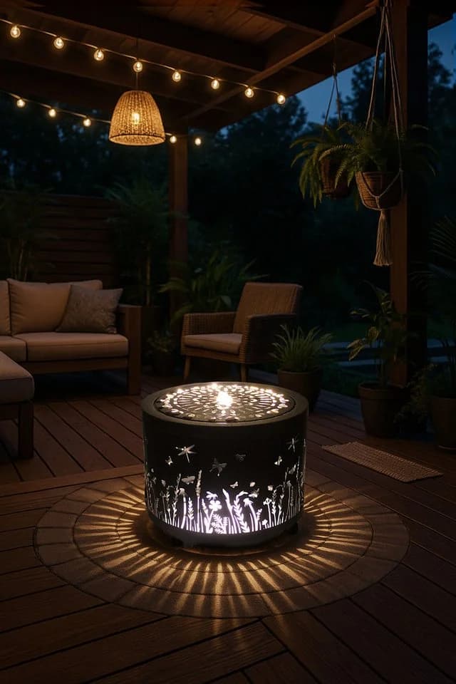 Arnusa Gartenbrunnen Metall Springbrunnen Lichtspiel rund Wasserspiel warmweiß - Bild 4