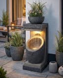 Arnusa Gartenbrunnen modern mit LED Beleuchtung Steinoptik Grau Bild 1