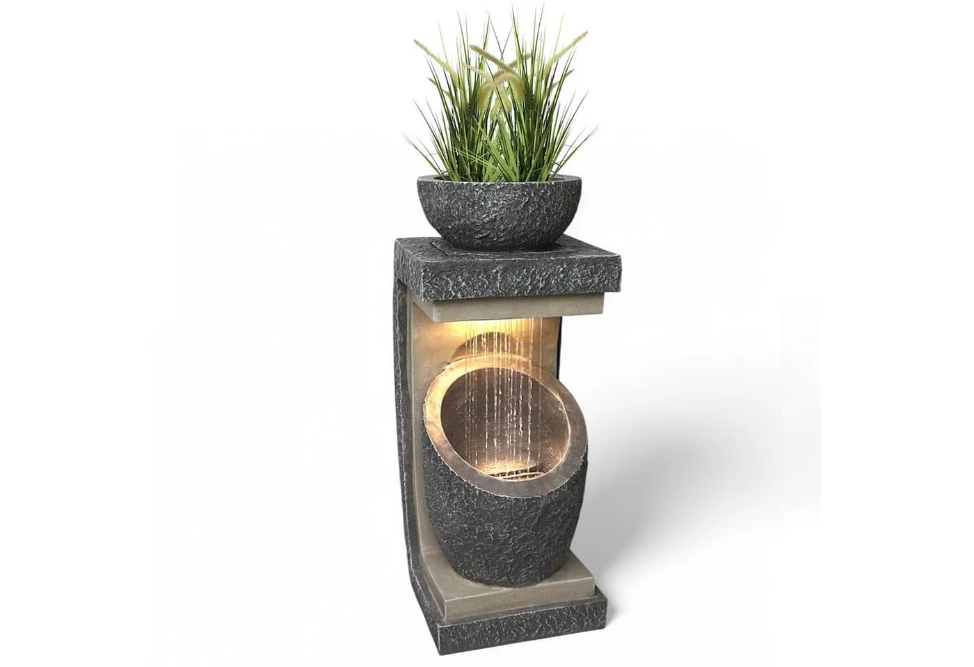 Arnusa Gartenbrunnen modern mit LED Beleuchtung Steinoptik Grau - Bild 2