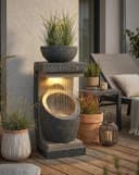 Arnusa Gartenbrunnen modern mit LED Beleuchtung Steinoptik Grau Bild 3
