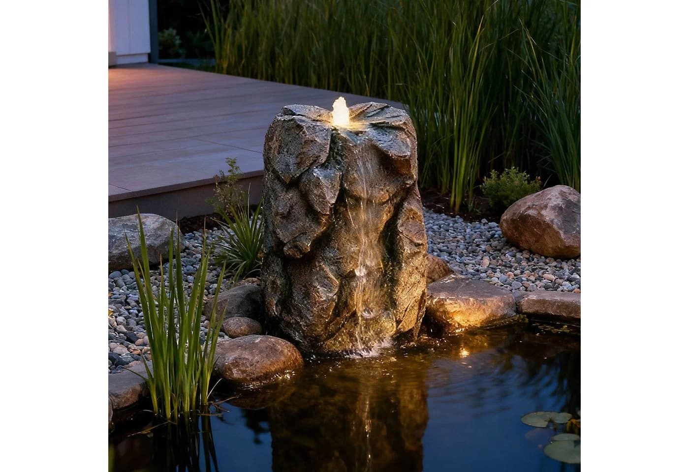 Arnusa Gartenbrunnen Quellstein mit LED Beleuchtung Grau - Bild 2
