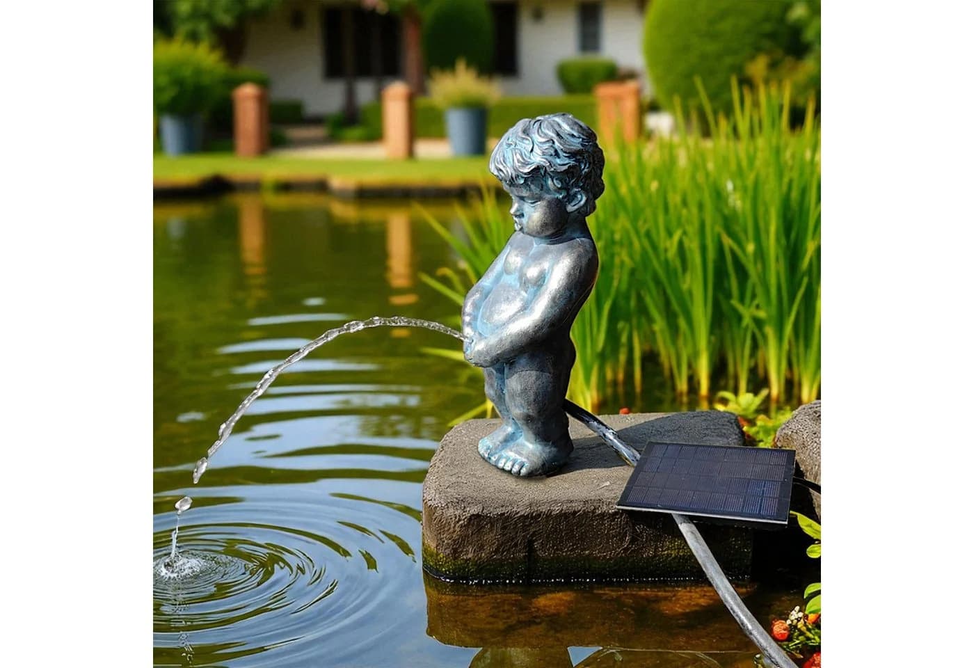 Arnusa Solar Wasserspeier Junge Kupfer-Bronze Teichfigur 31 cm - Bild 4