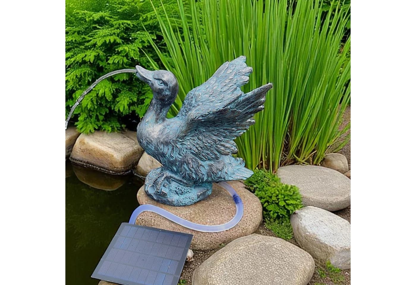 Arnusa Solar Wasserspeier Teichfigur Ente Kupfer-Optik mit Pumpe - Bild 3