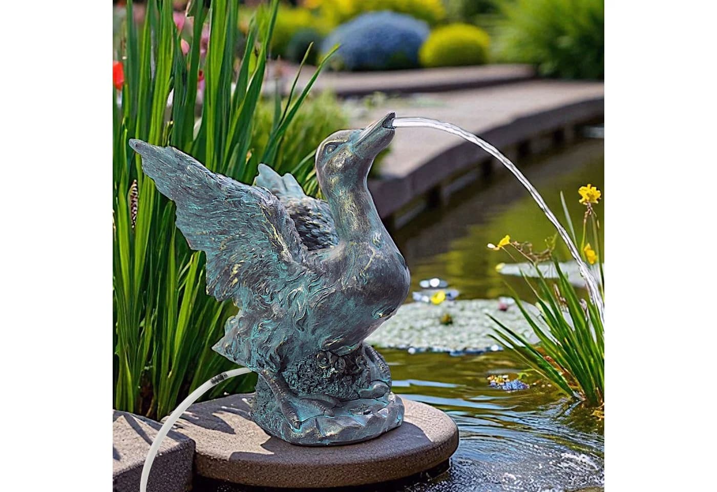 Arnusa Solar Wasserspeier Teichfigur Ente Kupfer-Optik mit Pumpe - Bild 5
