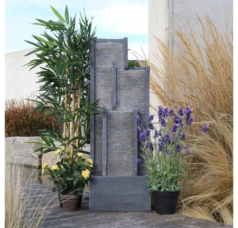 Wacredo Gartenbrunnen Venezuela Premium Wasserspiel Grau LED