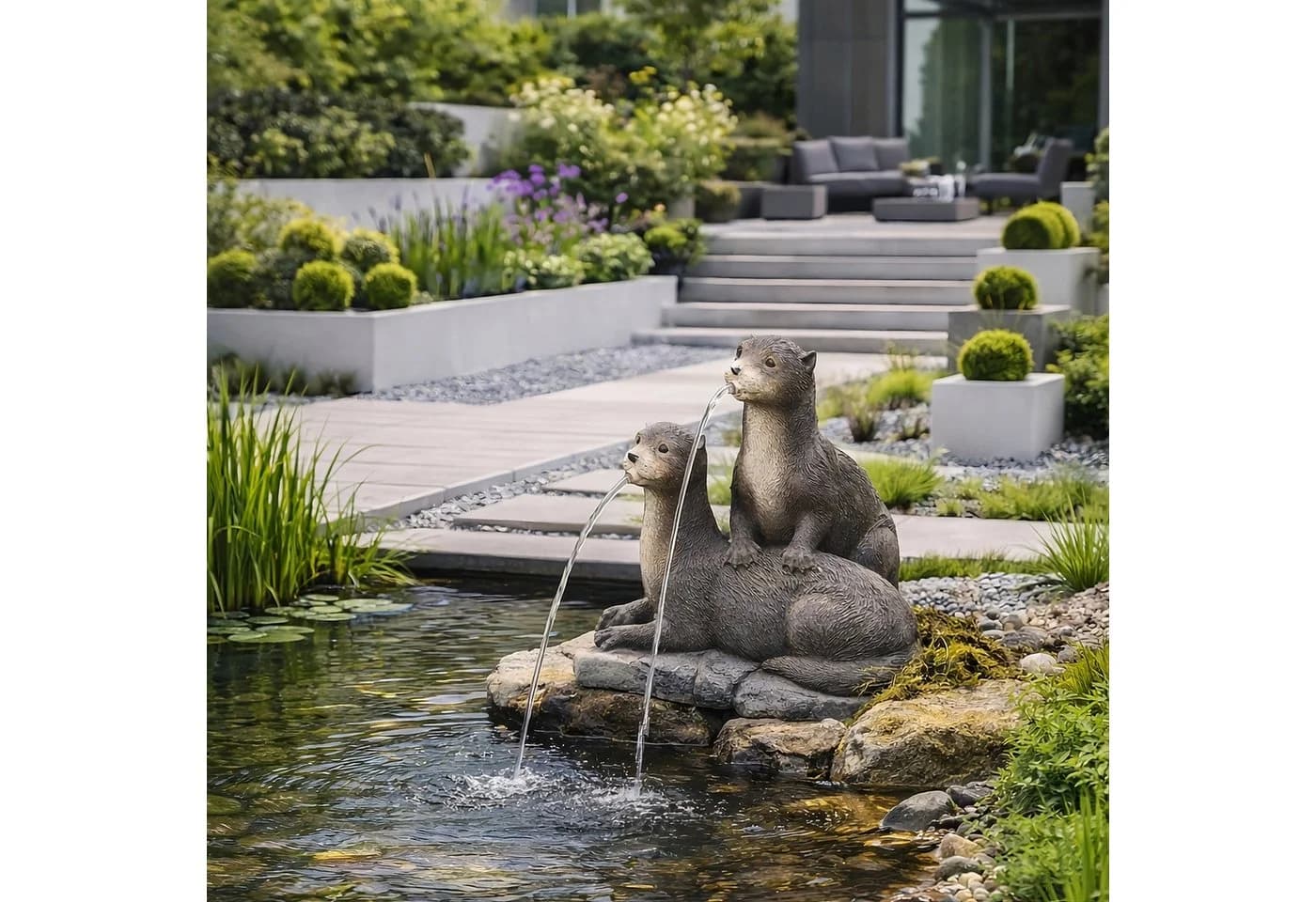 Wacredo Outdoor Wasserspiel Gebrüder Otter Grau Polyresin Komplettset