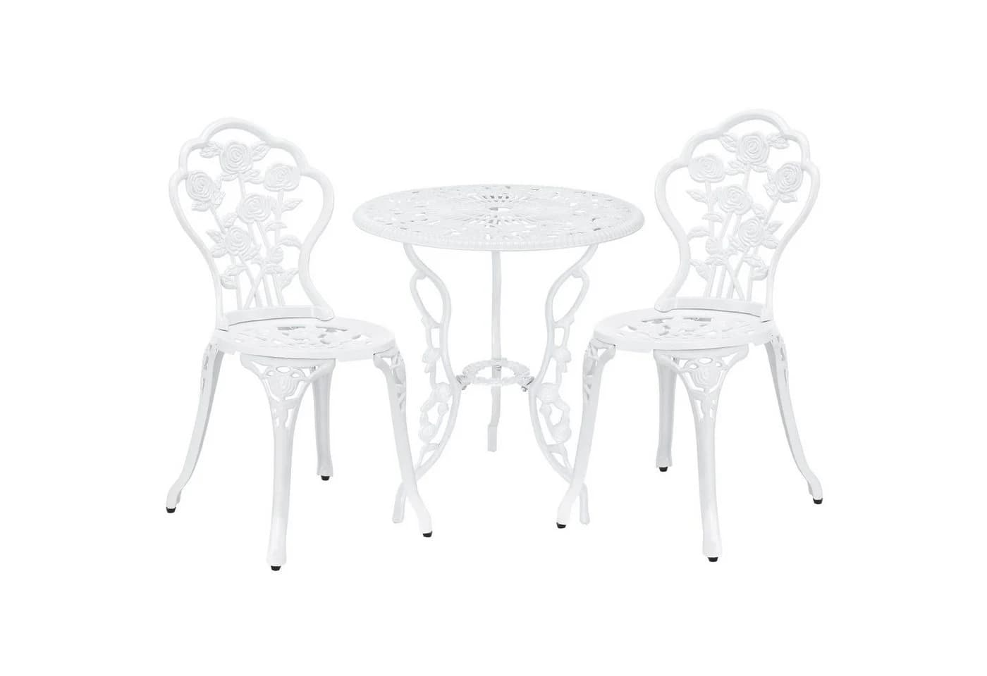 casa.pro Balkonset Wakefield 3-tlg. Bistro-Set Weiß Aluminium