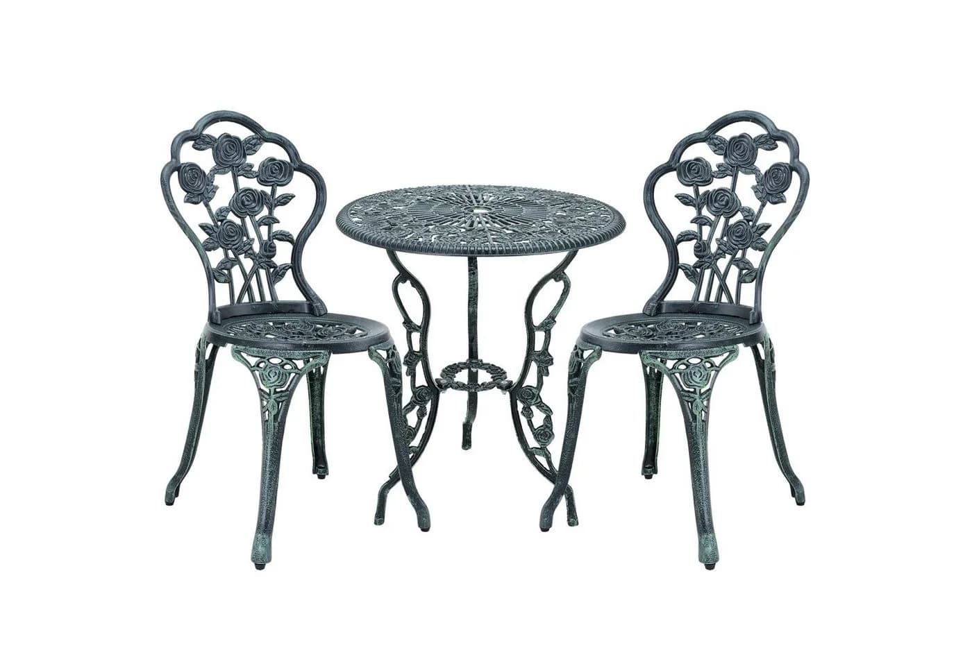 casa.pro Balkonset Wakefield 3-tlg. Bistro-Set Grün Aluminium Gusseisen
