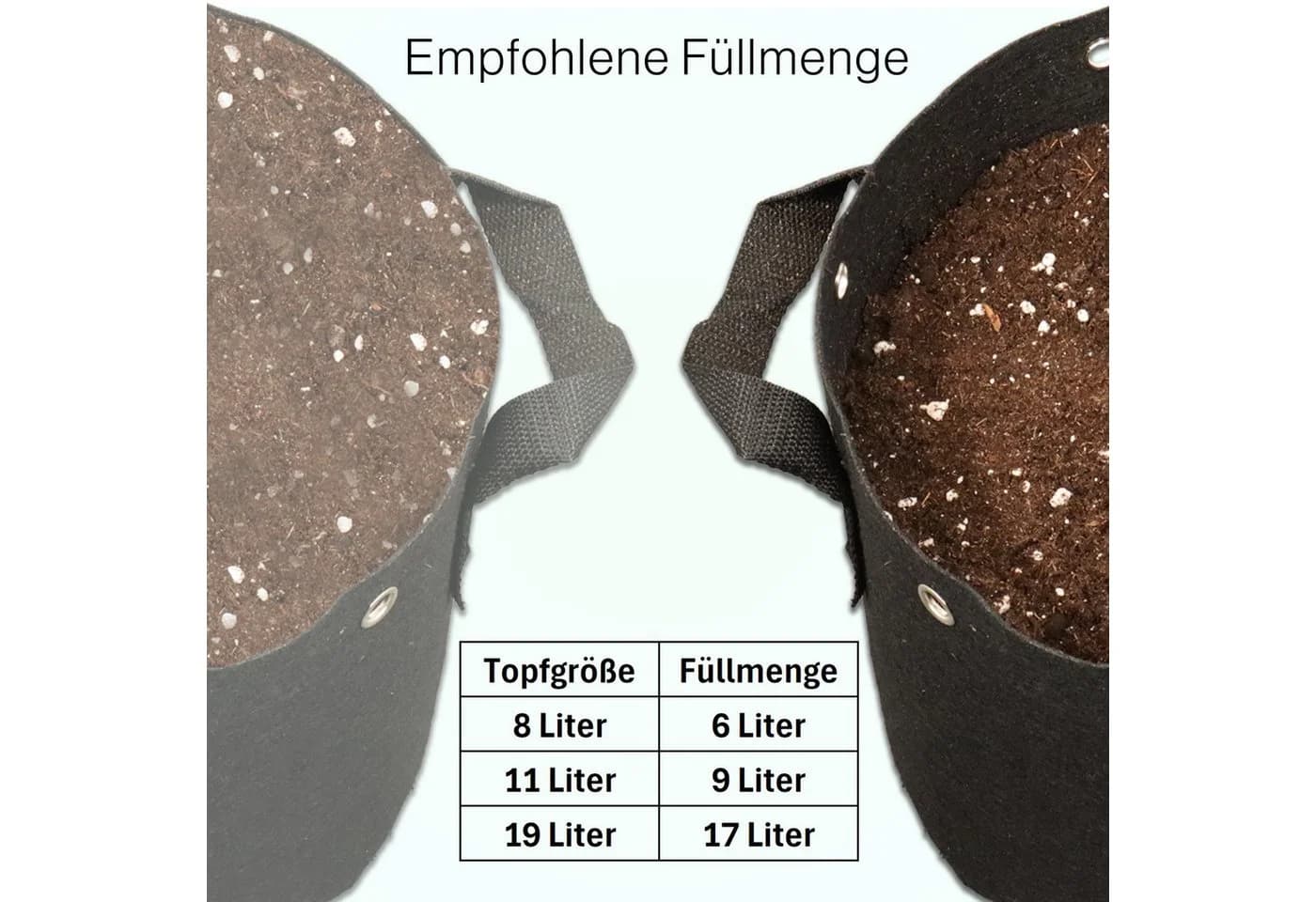 honju Pflanzkübel Stofftopf 8 Liter 3er Set atmungsaktiv faltbar
