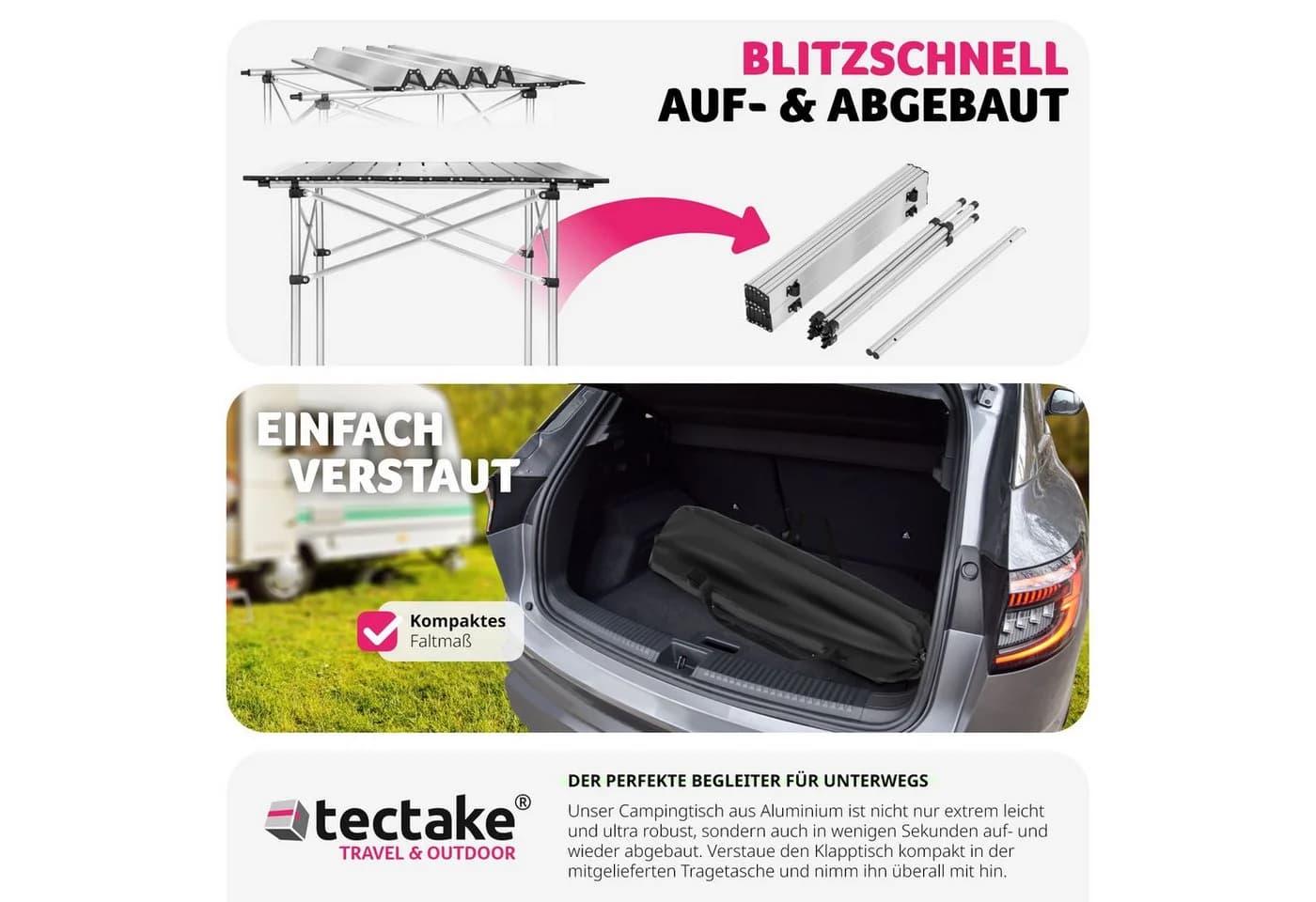 tectake Campingtisch Aluminium Klappbar Tragetasche - Bild 5