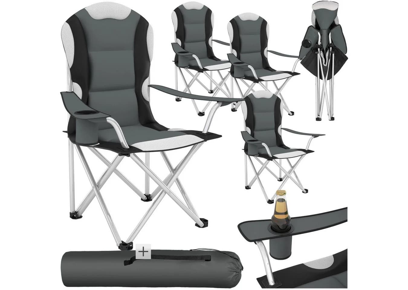 tectake Campingstuhl 4er Set Grau Gepolstert mit Getränkehalter - Bild 3
