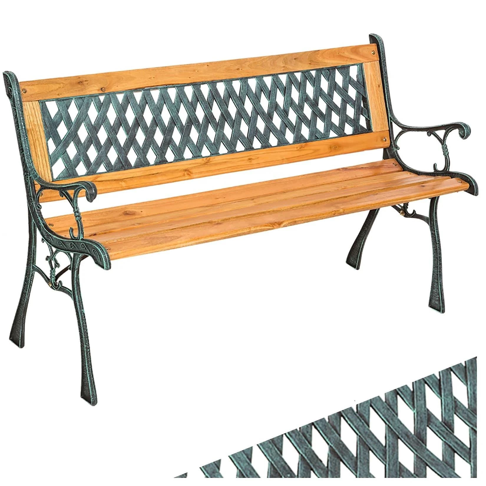 TECTAKE Gartenbank Tamara 2-Sitzer Holz Gusseisen Schwarz/Grün