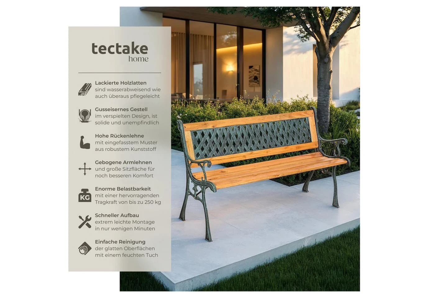 TECTAKE Gartenbank Tamara 2-Sitzer Holz Gusseisen Schwarz/Grün - Bild 2