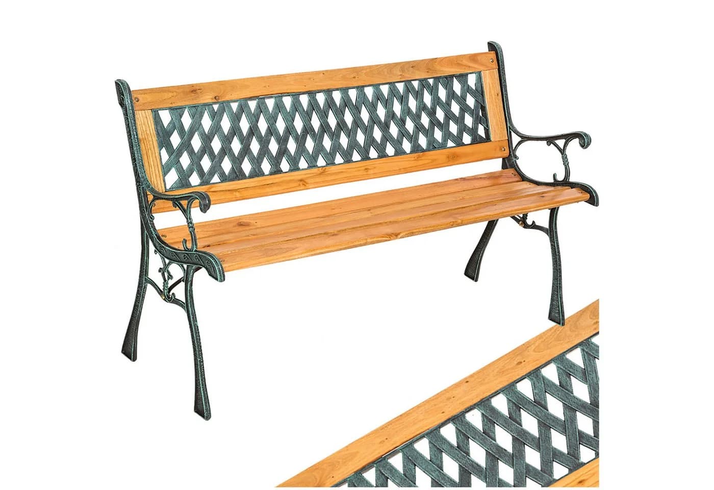 TECTAKE Gartenbank Tamara 2-Sitzer Holz Gusseisen Schwarz/Grün - Bild 3