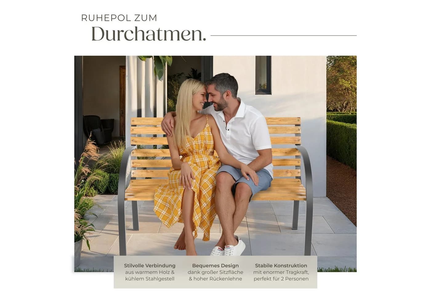 tectake Gartenbank Michaela 2-Sitzer Braun Holz Stahl - Bild 4
