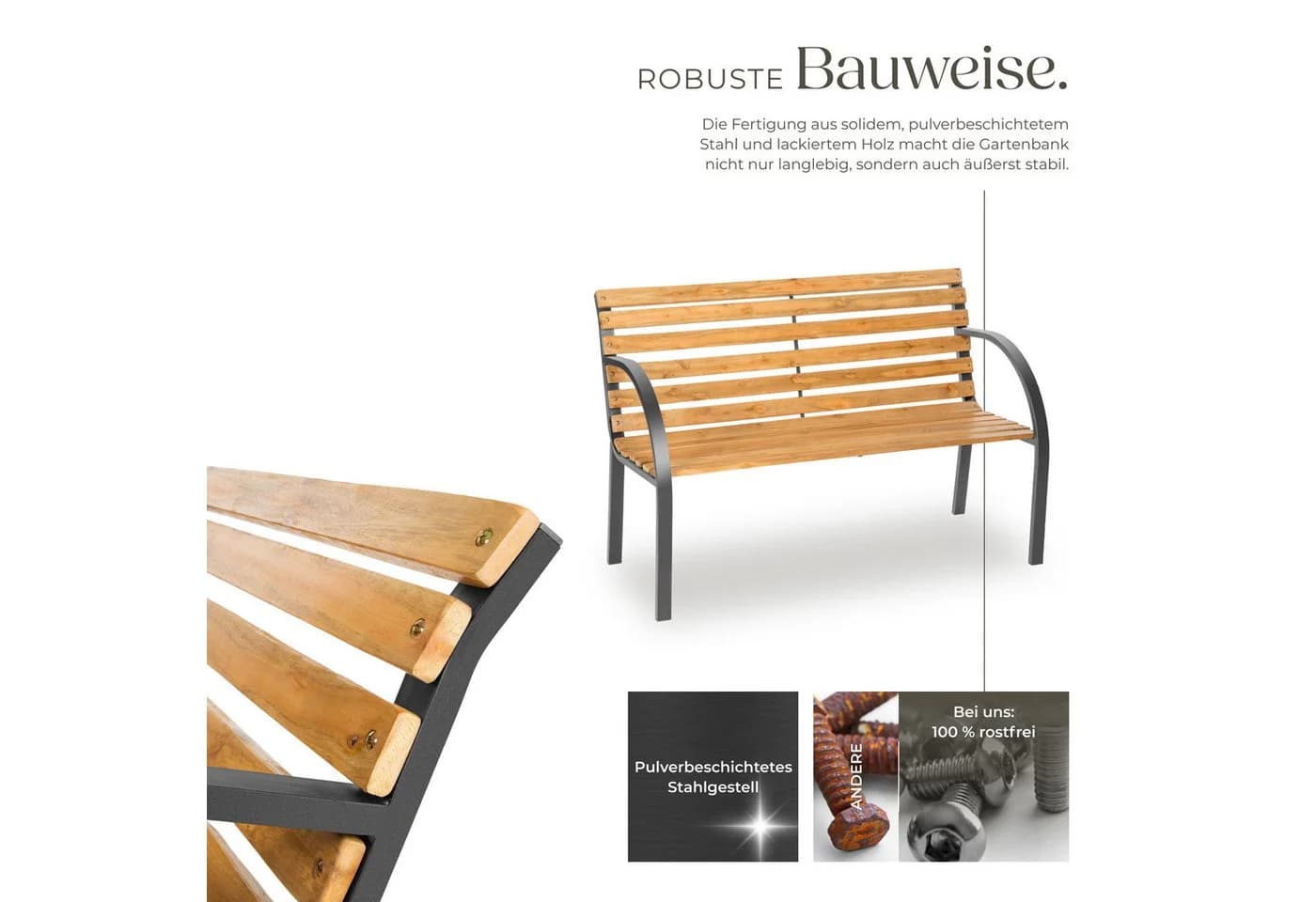 tectake Gartenbank Michaela 2-Sitzer Braun Holz Stahl - Bild 5