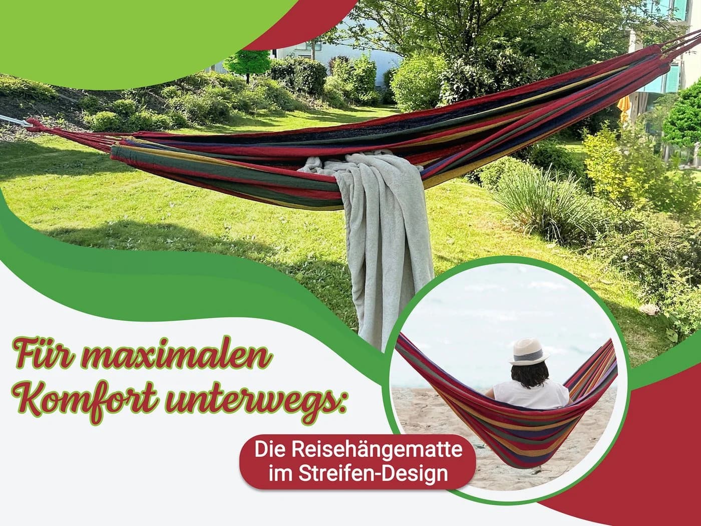 ZOLLNER Hängematte Rot Inklusive Tasche und Seile - Bild 3
