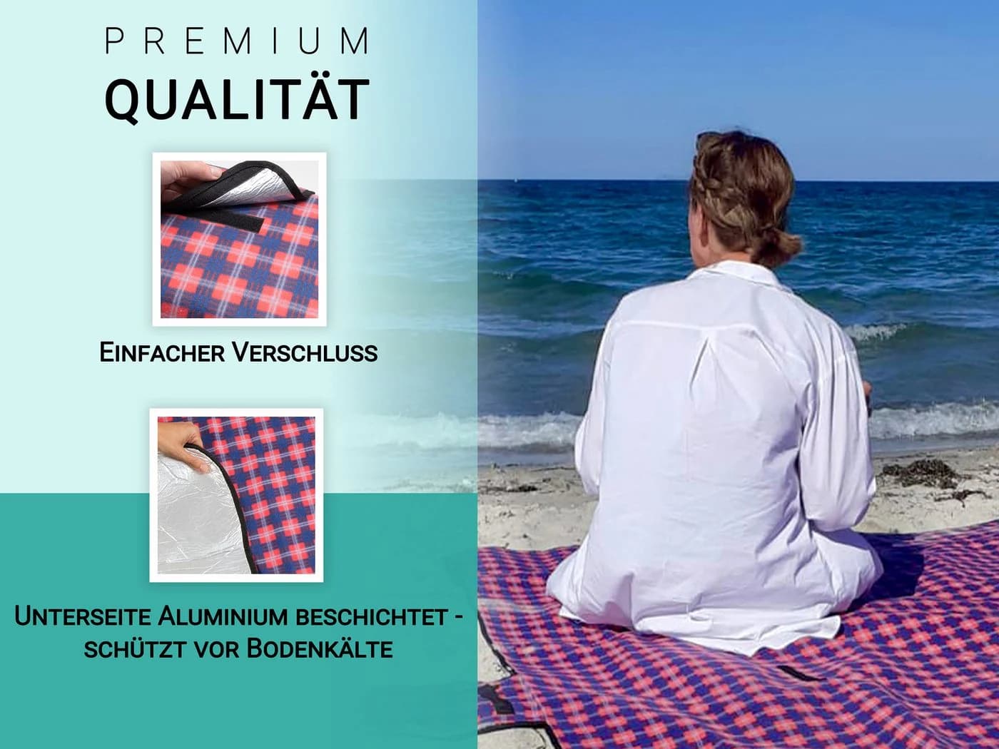 ZOLLNER24 Picknickdecke 200x200 cm Wasserdicht Isolier - Bild 5